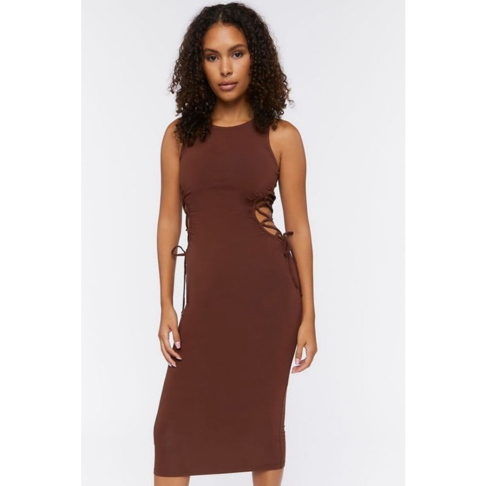 Forever 21 Brown Crisscross Cutout Midi Dress Large